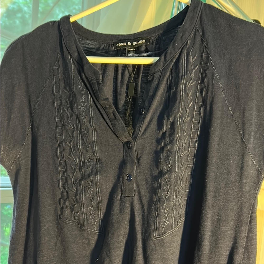 Cable & Gauge Charcoal Embroidered Blouse.l Cute Comfy and Cool